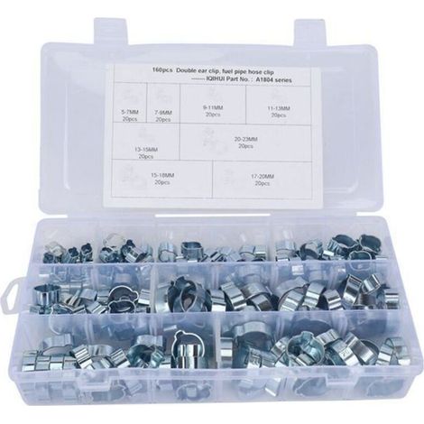 160 pièces 5-23mm Double Oreille O Clips pinces de tuyau, Réglable Double Oreille Colliers De Tuyauterie, Pinces de Fixation de Tuyau