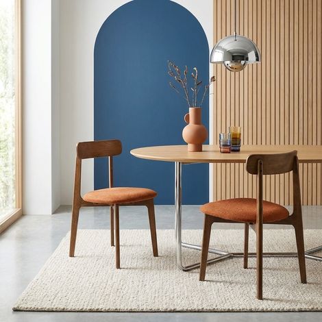 Lot de 2 chaises vintage bois d'hévéa teinte noyer et tissu texturé - Victoire Noyer / Terracotta (1/5)