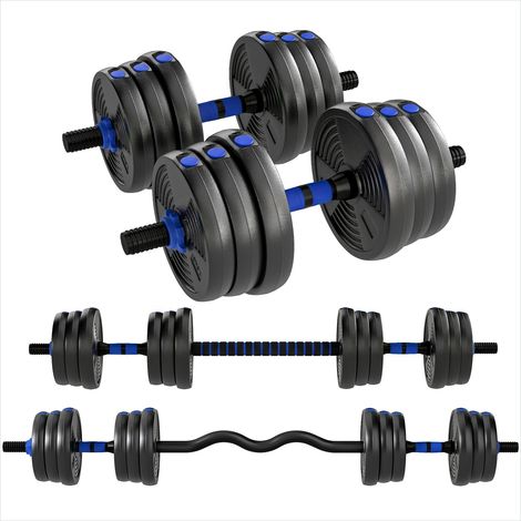 Haltères réglables 25 kg kit 3 en 1 avec barre EZ curl Bleu (1/5)