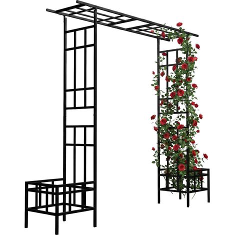 Arche Relaxdays, bacs à plantes, métal, 2 types de toit, arche robuste pour plantes grimpantes, noir (1/5)