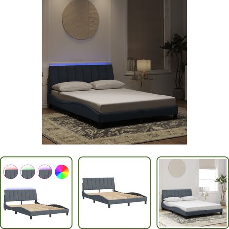 LED-Leuchten - Bettgestell mit LED ohne Matratze "Hanko" Dunkelgrau 140x200 cm Samt (1/5)