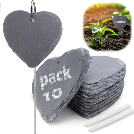 10 PCS Slate Plant Labels for Writing on Reusable with Chalk, Metal Rod, Heart (1/5)
