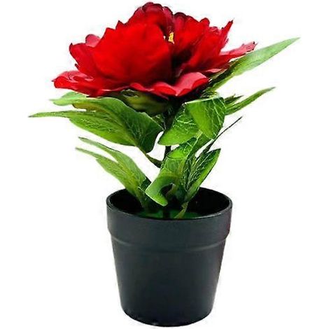 Pivoine artificielle en pot, centre de table pour la maison, le bureau ou le salon, plante florale artificielle, bonsaï d'intérieurrouge (1/5)