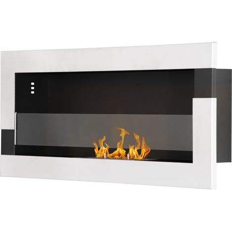 Cheminée à bioéthanol en acier inoxydable, autonomie de 2,5 heures, réservoir de 1,5 l, surface de chauffe de 20 m², dimensions 90 x 16 x 40 cm, argent.