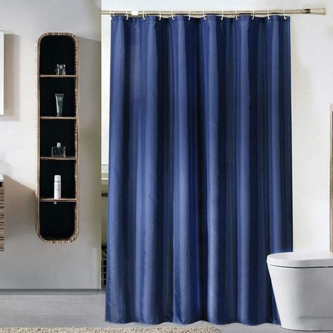 Rideau de douche uni en tissu épaissi avec crochets – Rideau de salle de bain décoratif et imperméable – 220 x 220CM (Bleu marine) (1/3)
