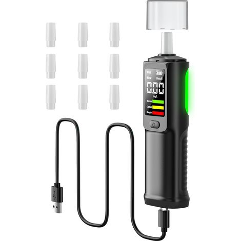 Alcoholímetro Electrónico Recargable USB-C - Alcoholímetro Digital con Pantalla LCD, Pantalla BRAC MG/L, Modos de Contacto y Sin Contacto, 10 Boquillas - Coche y Fiestas (1/5)