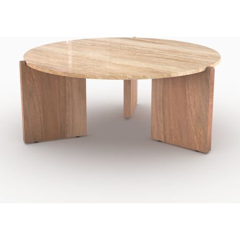 Table basse en travertin et bois D85 cm - SIERRA (1/5)
