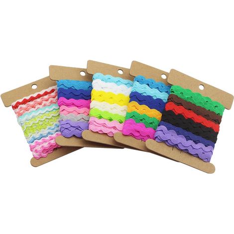 Lot de 5 rubans adhésifs incurvés de 5 mm en polypropylène, colorés, à bords ondulés, pour emballage cadeau, chaussures, chapeaux, etc. (1/5)