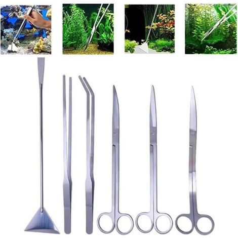 Aquarium Aquascaping Kit 6 en 1 inox Aquarium Tank plante aquatique outils Ensemble d'outils plantes Pinces Spatule à ciseaux (1/4)