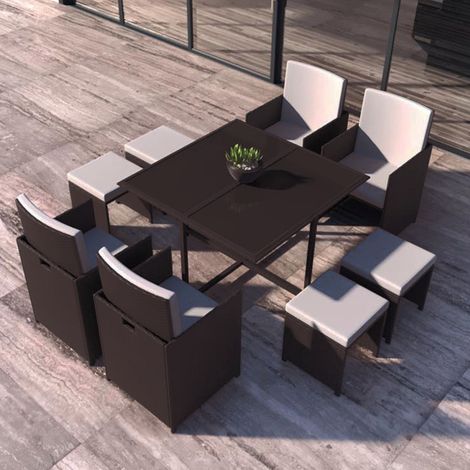Salotto da giardino a incasso resina intrecciata 8 posti castagna/bianco FLORIDA