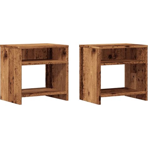 Juego de 2 mesitas de noche con compartimento abierto 40 x 30 x 40 cm madera de ingeniería marrón envejecida DEC035778