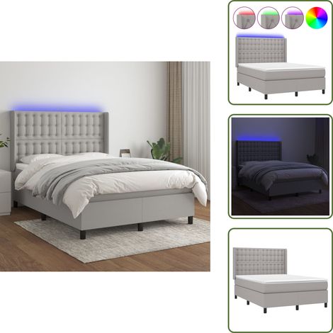 Boxspringbett mit Matratze & LED Hellgrau 140x200 cm Stoff - Boxspringbett - Doppelbett - Schlafsofa - Bettenrahmen - Lattenrost (1/5)
