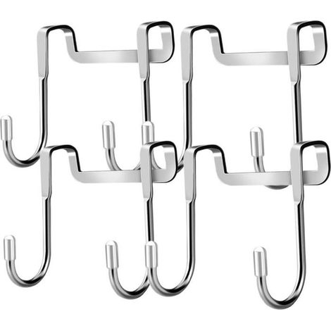 4 crochets porte-manteau adhésifs en acier inoxydable 304, pour salle de bain et cuisine, argent. (1/5)