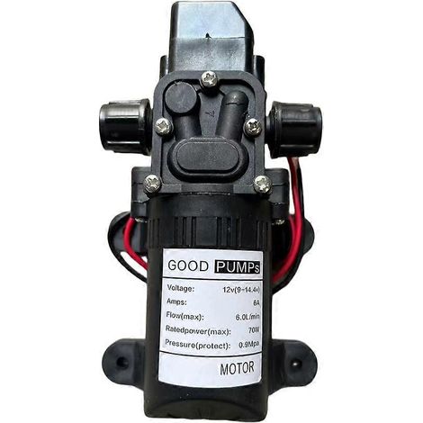 Une pompe à eau à membrane automatique haute pression 12V avec fonction d'auto-amorçage, débit 6 litres/minute, pression 0,9 MPa. (1/5)
