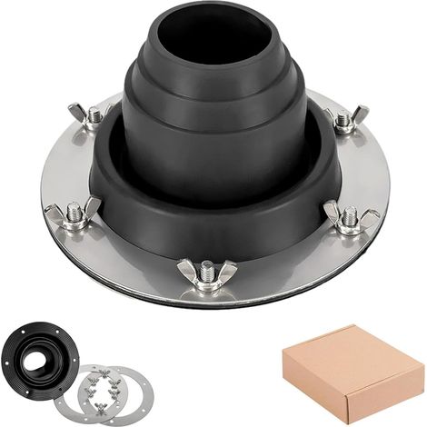 Ofenrohrdurchführung Zelt Schwarz, Hot Tent Stove Jack aus Hitzebeständigem Silikon und Edelstahl Basis, Tent Rohrmanschette Dachdurchführung für Campingkocher Zeltofen (Pipe OD 1 3/4"-3 1/4") (1/5)