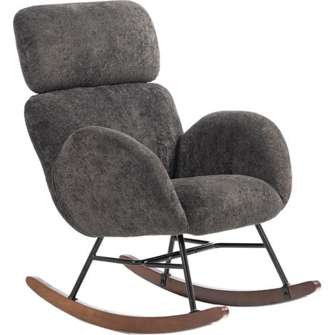 Fauteuil à bascule en velours avec appui-tête réglable, rembourrage épais, pieds en bois, accoudoirs, gris foncé (1/5)