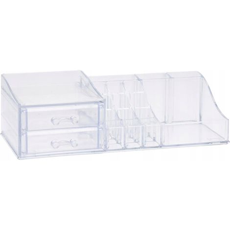 Organizador de cosméticos de plástico con compartimentos, transparente, 30 cm. (1/2)