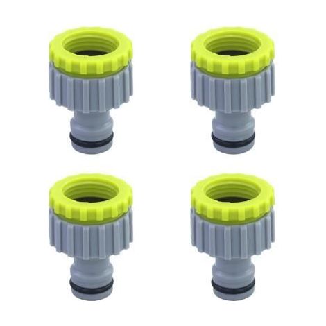 Set aus 4 Wasserhahnadaptern, Anschlüsse für Gartenschläuche, aus Kunststoff, Größen 1/2", 3/4", 2 in 1 (grün)