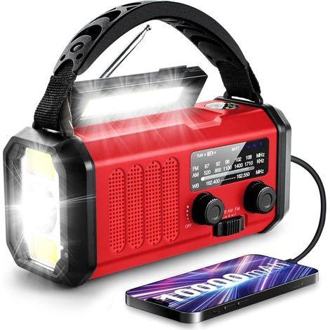 Solarbetriebenes Kurbelradio für Notfälle, geeignet für extreme Wetterbedingungen, mit AM/FM-Empfang, rot, 1 Stück. (1/5)