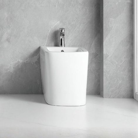 Bidet a pavimento filo muro FB54D in ceramica 54x36x42H cm bianco
