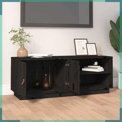 818224 Meuble TV Noir 105x34x40 cm Bois de pin massif (1/5)