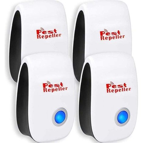 Répulsif Ultrason, 2020 Anti Moustique, Insectes, Rats, Fourmi, Cafard, Araignées, Efficace Anti-rongeurs. Pas d'odeur Pas de Danger, 100% sûr pour Les Humains - 4 Pack- Crezuo (1/4)