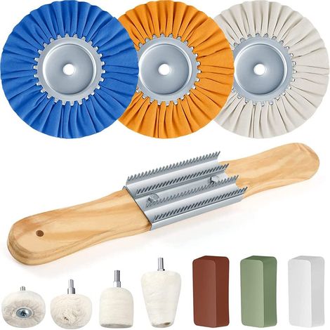 Kit de 11 Roues de Polissage des Voies Respiratoires Roue de Polissage de 8 Pouces pour Perceuse Kit de Polisseuse de Roue de Polissage pour Meuleuse D'Angle (1/5)