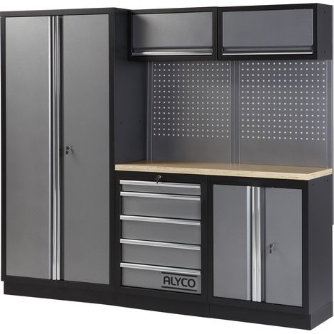 Conjunto de taller modular de 3 módulos con superficie de madera ALYCO