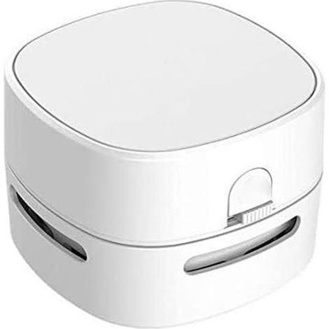 Mini aspirapolvere portatile ricaricabile bianco da scrivania, pulisce la tastiera e i residui di gomma da cancellare. (1/5)