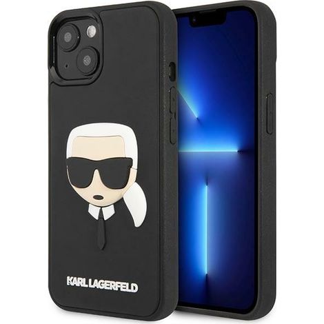 Custodia rigida nera/nera con stampa 3D della testa di Karl Lagerfeld per iPhone 14 Plus / 15 Plus 6,7" (KLHCP14MKH3DBK) con stampa della testa di Karl Lagerfeld (KLHCP14MKH3DBK). (1/5)