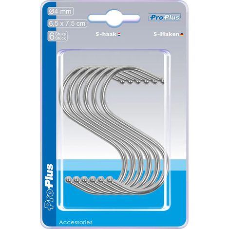 PRO PLUS ACIER S-HOOK 65 X 75 MM CHROMÉ 6 PIÈCES SOUS BLISTER (1/4)