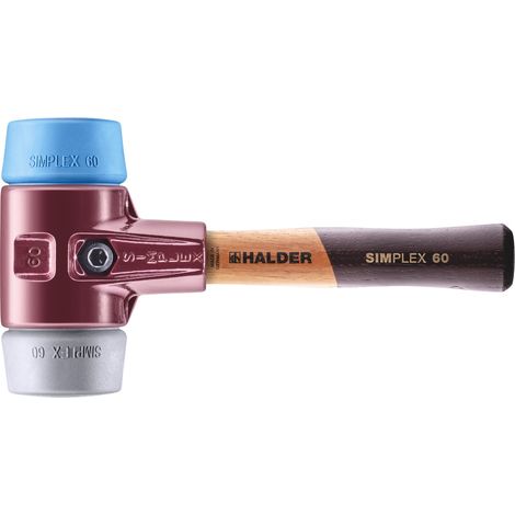 HALDER SIMPLEX Schonhammer Ø 60 mm TPE-soft blau / TPE-mid grau kurzer Stiel mit Tempergussgehäuse (1/5)