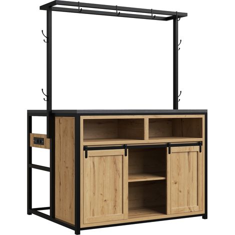Isla de cocina con encimera y enchufe, 107 x 62 x 183 cm, MDF y metal, madera y negro, HOMVRA (1/5)