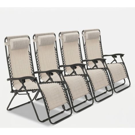 4 sedie sdraio pieghevole multiposizione giardino spiaggia Emily Zero Gravity - Grigio