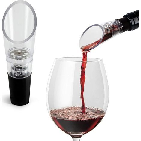 Aeratore per vino (set da 2) - Versatore e decanter aeratore di alta qualità - Confezione regalo inclusa - Nero (1/4)