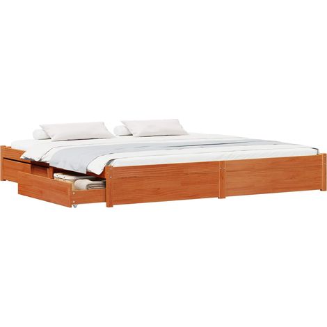 Bed Frame with Drawer Wax Brown 180 x 200 cm Solid Pine Wood vidaXL