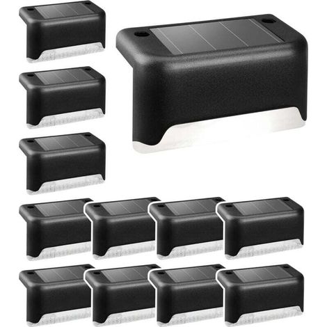 Lot de 12 lampes solaires étanches pour clôture, escaliers, clôture, cour, terrasse et chemin (noir, blanc) (1/4)