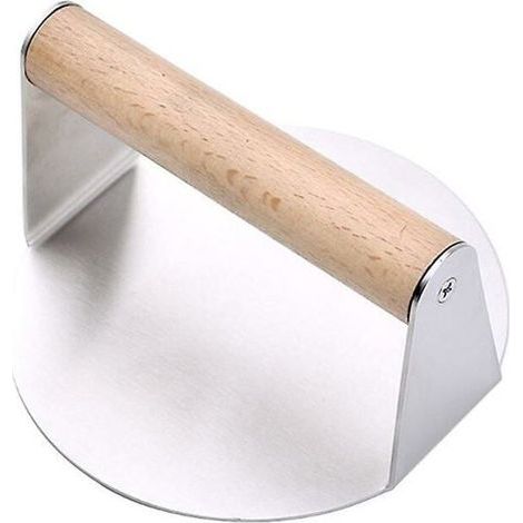 Presse à hamburger en acier inoxydable Presse à grille robuste avec poignée en bois Presse à bacon rond Smasher pour la cuisin (1/5)