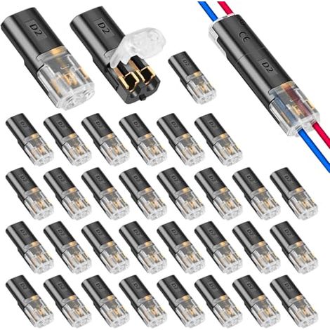 50 Pièces Connecteur Electrique 2 Broches, 12V Etanche Fils Raccord Rapide Sans Soudure pour Câble 18‑22 AWG Pour LED Auto, Camions et Bricolage Rxtérieur, Connexion Fiable Enfichable - (1/5)