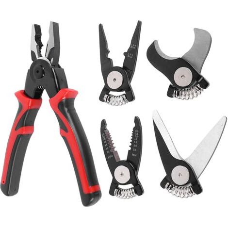 QORVA-Jeu de pinces 5 en 1, pinces à tête interchangeable en acier 5 en 1, kit d'outils polyvalent et durable pour dénuder et sertir les fils de tôle (1/5)