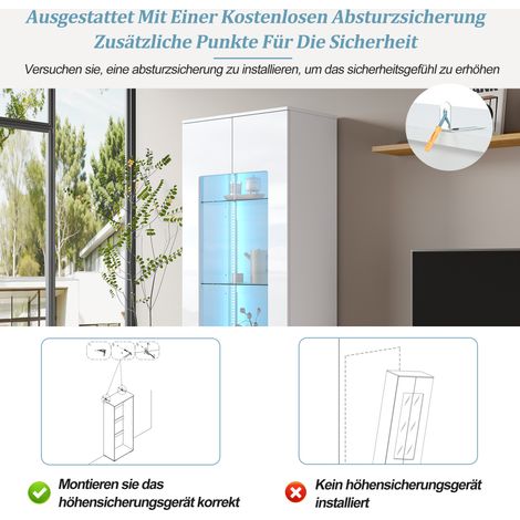 Hochvitrine 70 x 40 x 173 cm aus weißem MDF mit 2 Türen und LED – MEUBLIV (1/5)