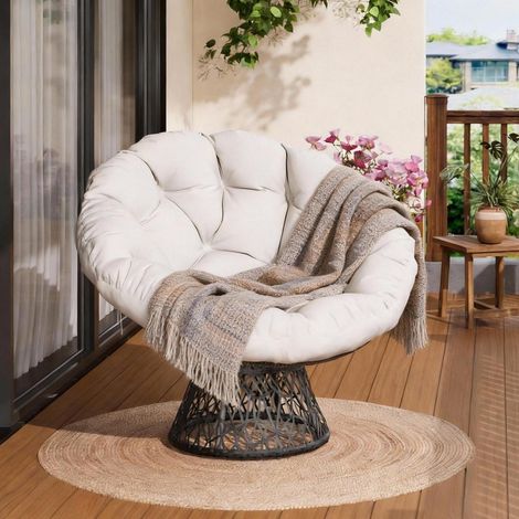 Papasan Sessel mit Kissen, drehbar, Rattan-Optik, Loungesessel Beige (1/5)