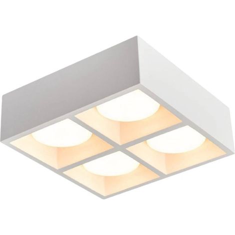 Applique in Gesso Quadrata Verniciabile GX53 4 Luci – Plafoniera Soffitto 210x210 mm con Lampadine Incluse CCT