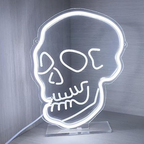 Enseigne lumineuse néon tête de mort, fantôme blanc, veilleuse LED murale, décoration néon tendance pour chambre, bar, Noël, Halloween, anniversaire, accessoires (1/5)