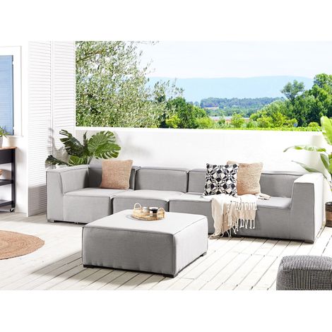 Sofá 4 plazas modular gris claro negro con reposapiés poliéster jardín exterior Arezzo (1/5)