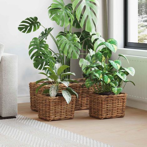 Blumentopfkorb mit Speicher 3 pcs Braun Kubu Rattan