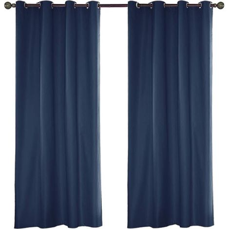 Pair of solid indoor or outdoor curtains with eyelets - Navy blue - 137 x 213 cm (1/5)