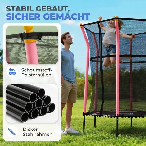 Trampoline enfant Ø 163,5 cm avec filet de protection, rembourré, structure acier, charge max 50 kg