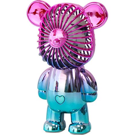 Ventilador de mesa portátil con forma de oso, mini silencioso, de tres velocidades, alimentado por USB y con acabado galvanizado. (1/5)