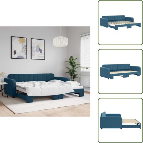 Tagesbett Ausziehbar Blau 90x200 cm Samt - Ausziehbares Tagesbett - Ausziehbare Tagesbetten - Schlafbett - Gästebett (1/5)